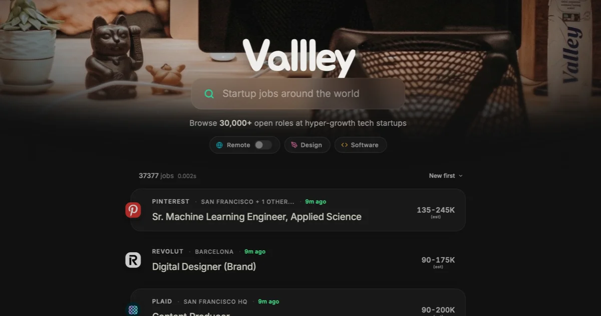 Vallley – Live Startup Jobs